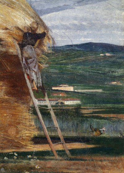 Heuhaufen, ein Bauer auf einer Leiter von Giovanni Boldini