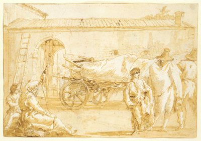 Bauern mit einem Bauernwagen, ca. 1790 von Giovanni Domenico Tiepolo
