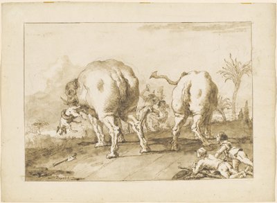 Zwei tobende Elefanten von Giovanni Domenico Tiepolo