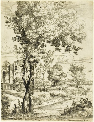 Landschaft mit einem Haus von Giovanni Francesco Grimaldi