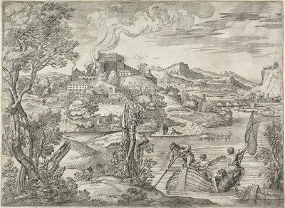 Landschaft mit Lautenspieler von Giovanni Francesco Grimaldi