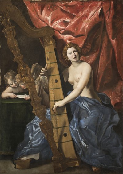 Venus spielt die Harfe von Giovanni Lanfranco