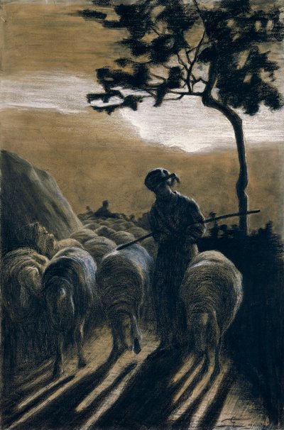 Herde auf der Straße von Giovanni Segantini