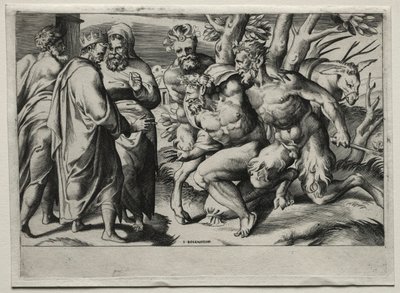 Silenus und König Midas, Mitte des 16. Jahrhunderts von Giulio Bonasone