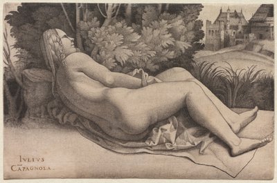 Venus, die in einer Landschaft ruht, ca. 1508-09 von Giulio Campagnola