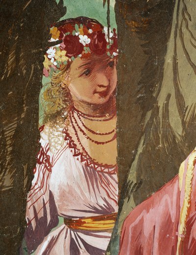 Nymphe Amaryllis als Siegerin des Kusswettbewerbs gekrönt von Giulio Carpioni