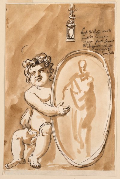 Sitzender Putto mit Medaillon von Giuseppe Barberi