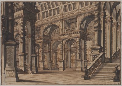 Monumentale gewölbte Halle mit Treppe von Giuseppe Galli Bibiena