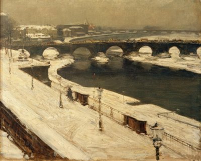 Elbe und Augustusbrücke im Winter von Gotthardt Johann Kuehl