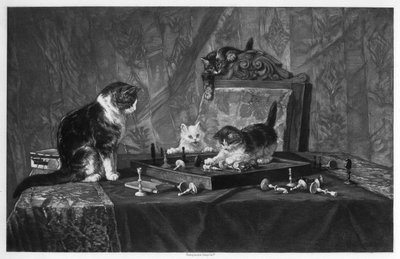 Katzen spielen mit einem Schachbrett von Goupil and Co