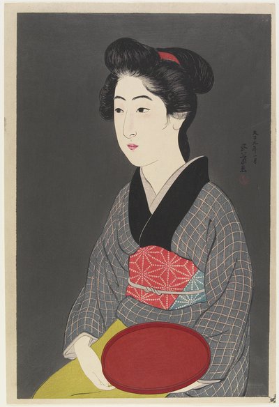 Frau mit einem Tablett, 1920 von Goyo Hashiguchi