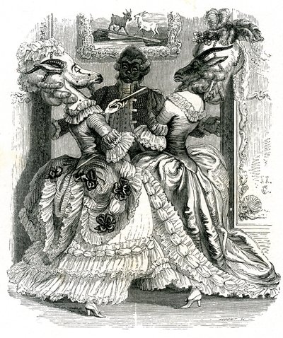 Die zwei Ziegen: Fabel von La Fontaine von Grandville (1803 47)