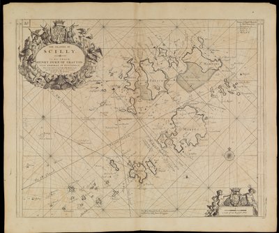 Karte der Scilly-Inseln, ca. 1693 von Greenvile Collins