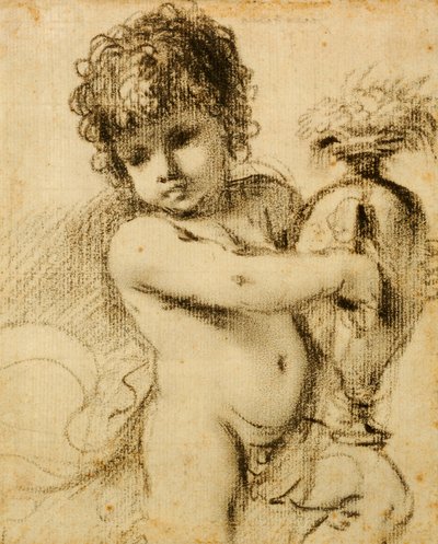 Ein Putto mit einer Vase von Guercino