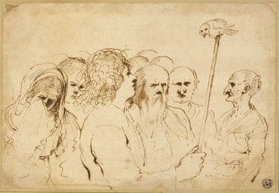 Gruppe von Figuren mit Eule auf einem Pfahl von Guercino
