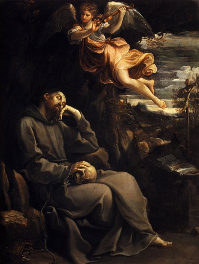 Der heilige Franziskus wird vom musikalischen Engel getröstet von Guido Reni