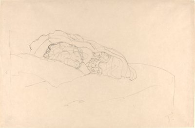 Zusammengerolltes Mädchen auf Bett von Gustav Klimt