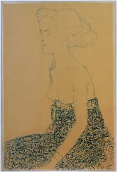 Sitzender Halbakt nach links von Gustav Klimt