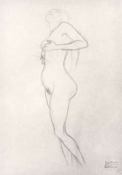 Stehendes nacktes Mädchen, das nach oben schaut von Gustav Klimt