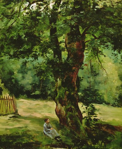 Frau sitzt unter einem Baum von Gustave Caillebotte