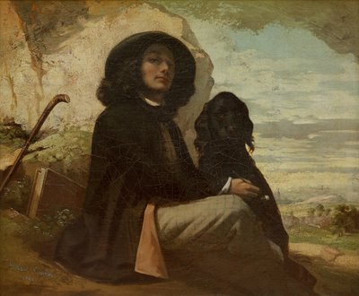 Courbet mit seinem schwarzen Hund von Gustave Courbet