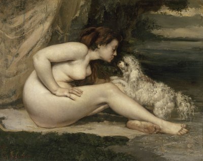 Nackte Frau mit einem Hund von Gustave Courbet