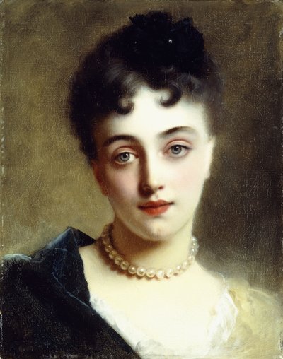Eine elegante Dame mit Perlen von Gustave Jacquet
