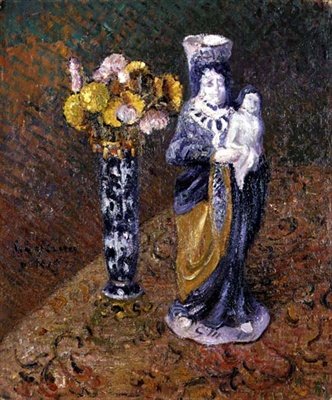 Blumen und eine Statuette von Gustave Loiseau