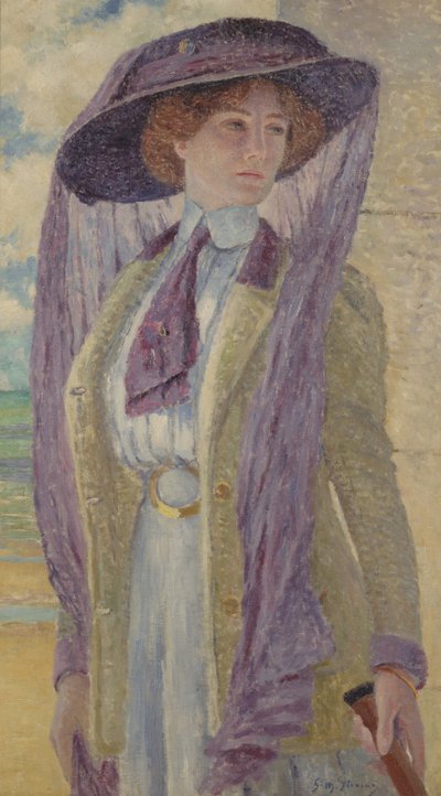 Frau mit einem lila Hut von Gustave Max Stevens