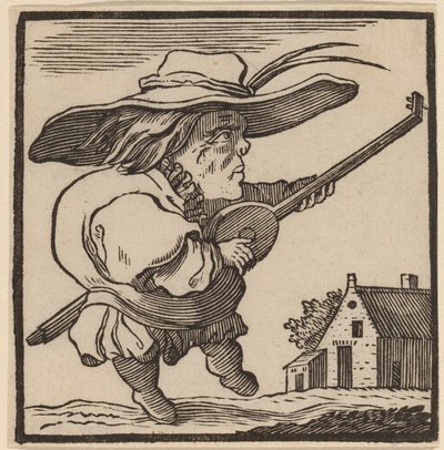 Buckliger, der eine Laute spielt von H. Numan after Jacques Callot