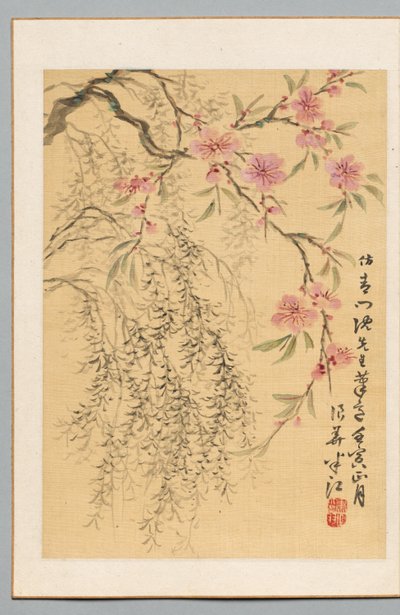 Pfirsichblüten und Weiden, 1842 von Hanko Okada