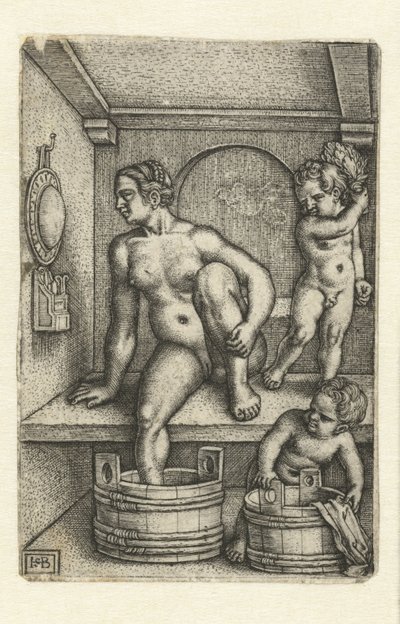 Frau mit zwei Kindern im Badezimmer von Hans Sebald Beham