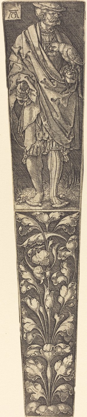 Dolchscheide mit Gentleman, der einen Papagei hält von Heinrich Aldegrever