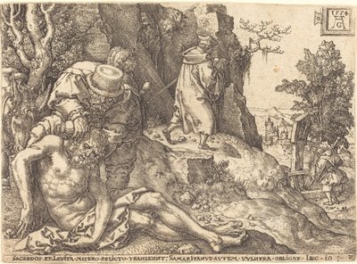 Der barmherzige Samariter, der dem Reisenden hilft von Heinrich Aldegrever