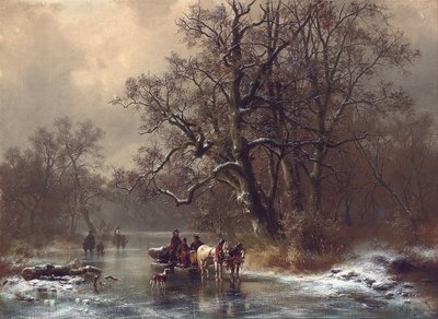 Holzfäller auf einem zugefrorenen Wasserweg, 1873 von Heinrich Hofer