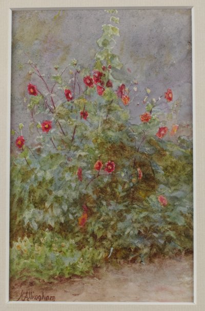 Blumenbeet, Stockrose und Dahlien von Helen Allingham