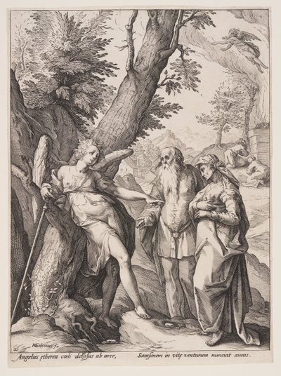 Engel mit Manoah und seiner Frau von Hendrick Goltzius
