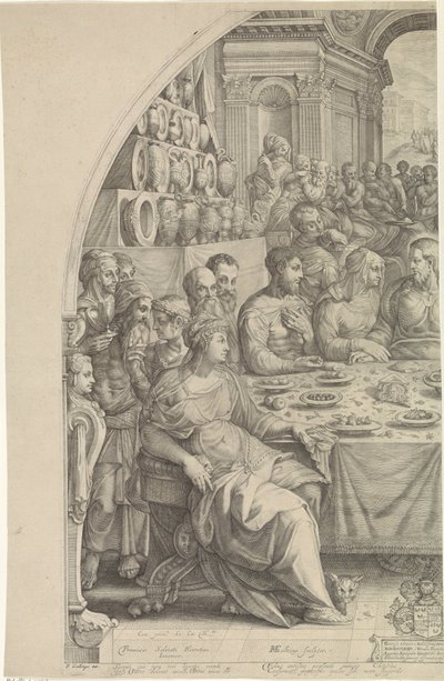 Hochzeit zu Kana, linkes Blatt von Hendrick Goltzius