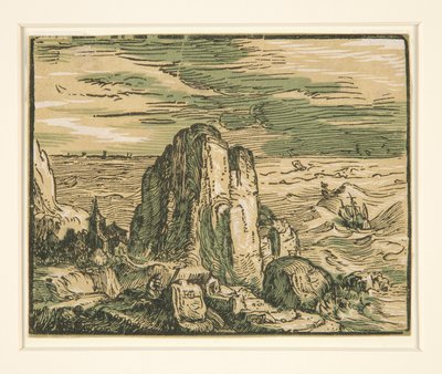 Landschaft mit Klippe am Meer von Hendrick Goltzius