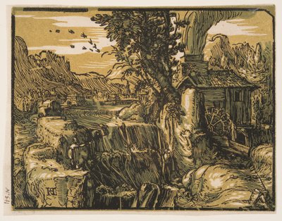 Landschaft mit Wasserfall von Hendrick Goltzius