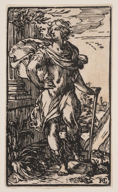 Stehender junger Mann mit einem Stock von Hendrick Goltzius
