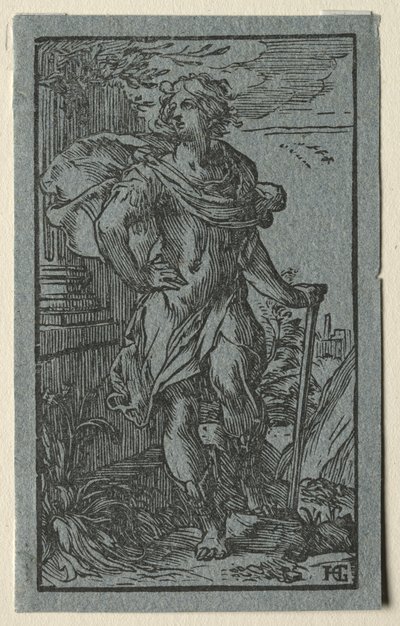 Junger Mann mit einem Stock stehend von Hendrick Goltzius