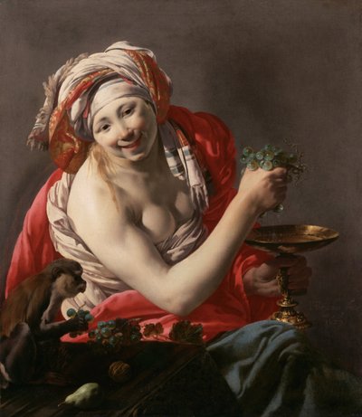 Bacchantin mit einem Affen von Hendrick Jansz Terbrugghen