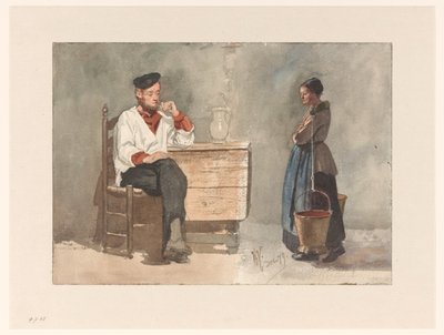 Rauchender Matrose, Frau mit Joch und Milchkannen von Hendrik Valkenburg