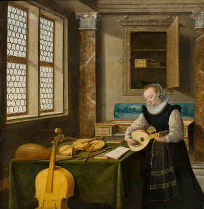 Dame, die Laute spielt, ca. 1610 von Hendrik the Younger Steenwyck