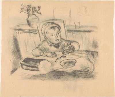 Kind mit Mütze am Tisch von Henk Henriët