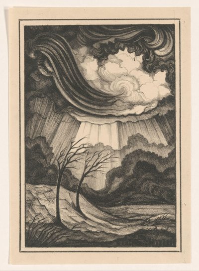 Landschaft mit kahlen Bäumen und Wolkenhimmel von Henk Schilling