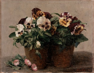 Stillleben: Stiefmütterchen und Gänseblümchen von Ignace Henri Jean Fantin Latour