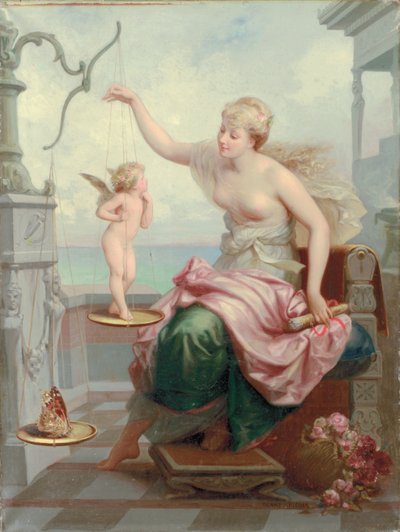 Cupidon gegen einen Schmetterling abwägen von Henri Pierre Picou
