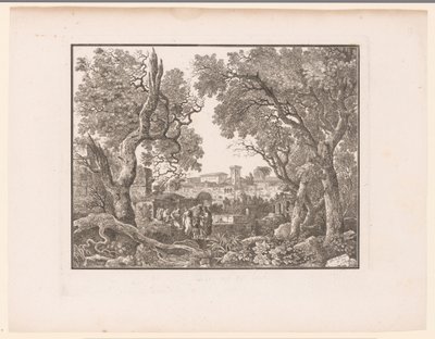 Landschaft mit einer Stadt im Hintergrund von Henri Thomann